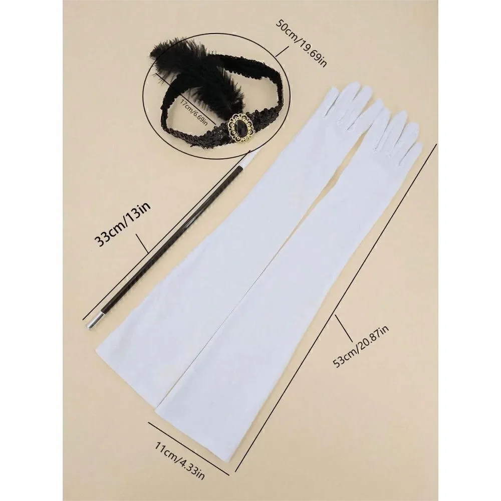 🤍✨ 6PCS 1920s White Accessories Flapper Great Gatsby Retro Costume Set NEW